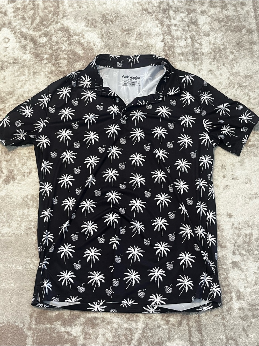 Full Wedge Golf Shirt Mens 2XL Black Palm Tree Pineapple Performance Polo